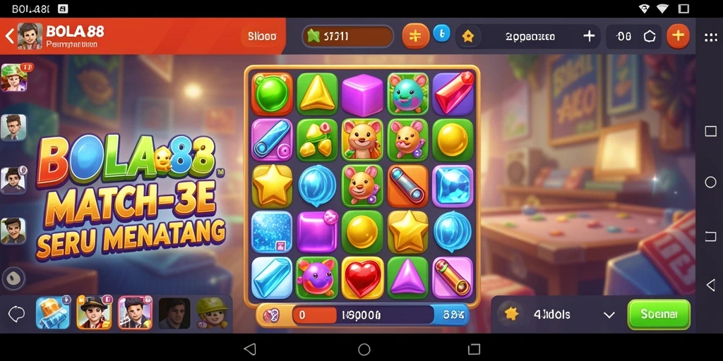 Screenshot gameplay BOLA88 menampilkan kecocokan bola warna-warni.