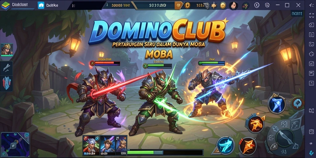 Tampilan gameplay seru dalam DOMINOCLUB menampilkan aksi MOBA yang mendebarkan.