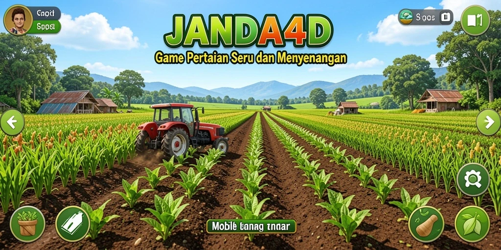Tampilan gameplay JANDA4D dengan ladang hijau subur dan hewan ternak yang bahagia.