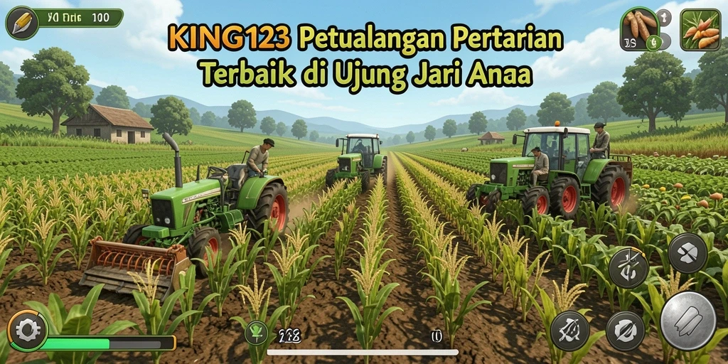 Tampilan gameplay KING123 dengan aktivitas bertani yang seru dan interaktif.
