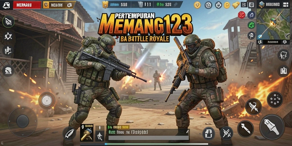 Tangkapan layar MENANG123 menampilkan pertarungan epik dalam mode Battle Royale.