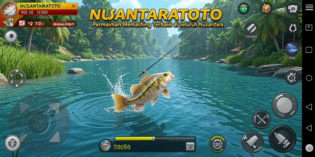 Tampilan gameplay yang menarik di NUSANTARATOTO dengan memancing di lokasi indah.