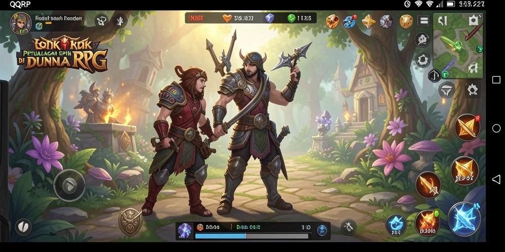 Screenshot gameplay QQRP menampilkan pertarungan epik di dunia fantasi.