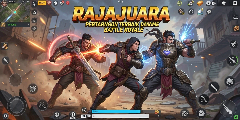 Gameplay seru dan mendebarkan dalam RAJAJUARA Battle Royale.
