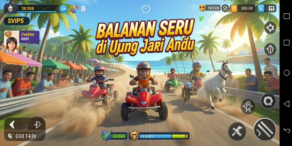 Tampilan menegangkan dari gameplay SVIP5 saat balapan di lintasan penuh tantangan.